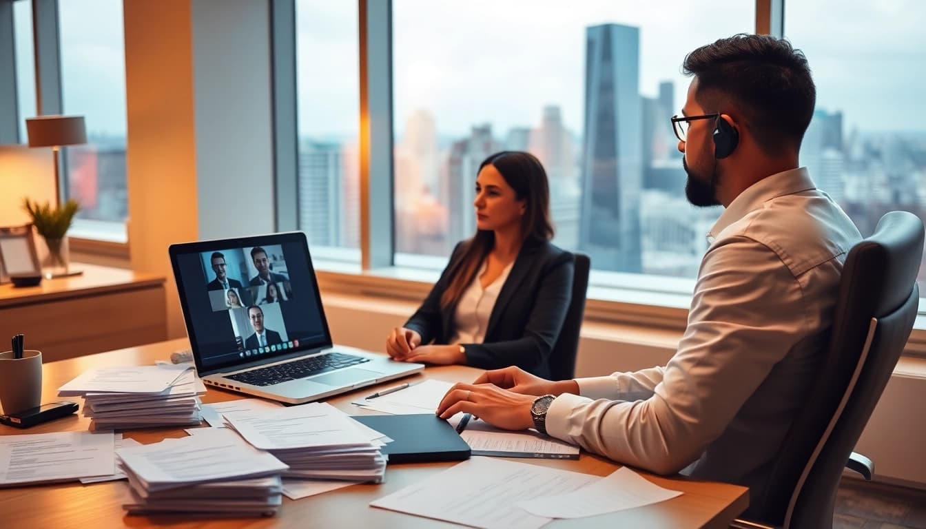 Headhunter Schweiz in einem modernen Büro, das Videoanrufe mit Kunden durchführt