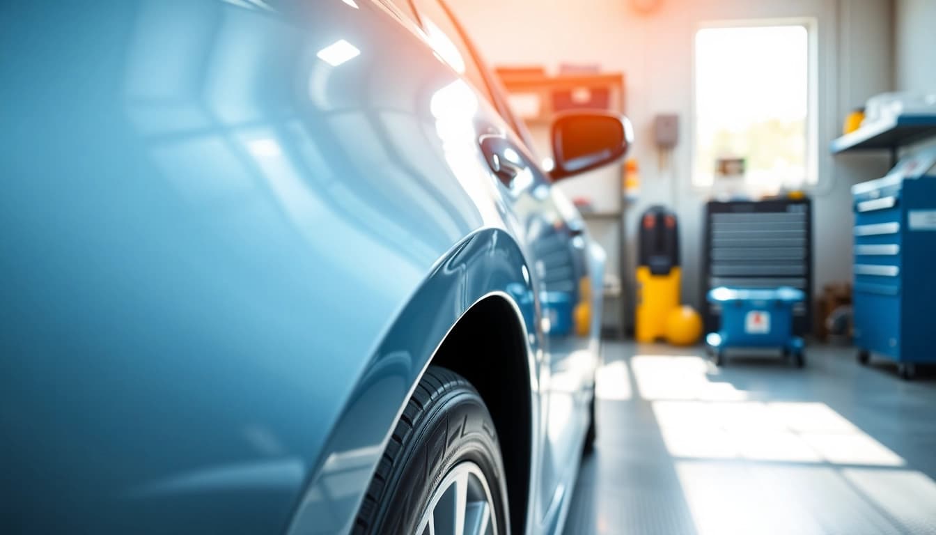 Leasing aufbereitung münchen: Professionelle Fahrzeugaufbereitung in einem sauberen Automobilservice-Setting.