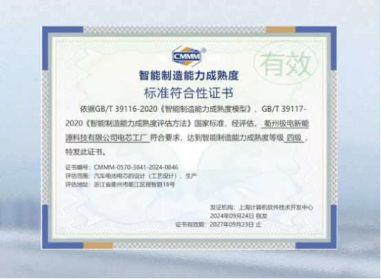 Streben nach Spitzenposition in der Batteriezellenindustrie, VREMT Quzhou Power Battery Factory erhält CMMM Level 4 Standard Zertifizierung