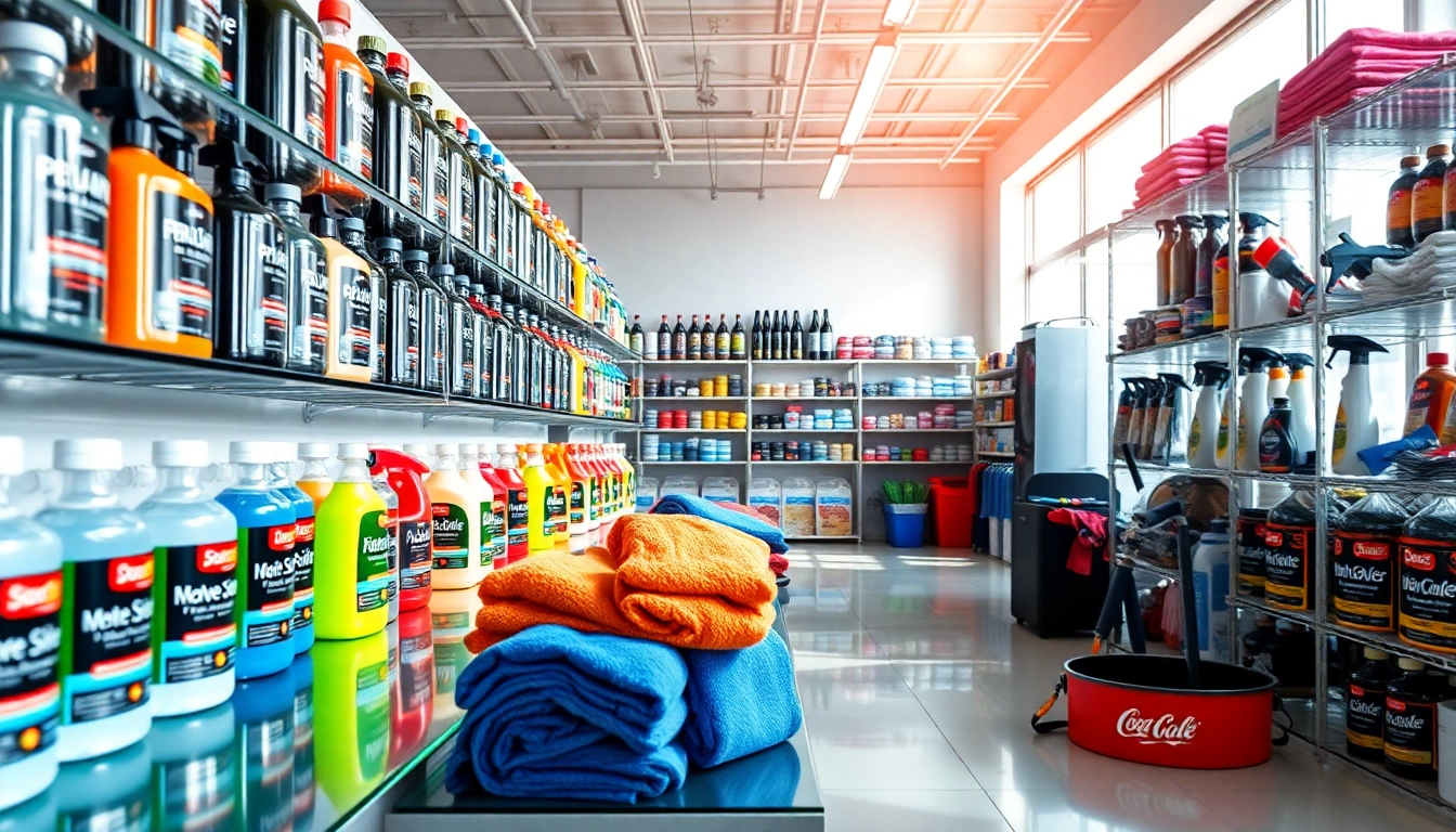 Im Autopflege Shop leuchten hochwertige Produkte zur Fahrzeugpflege, bereit zur Auswahl.