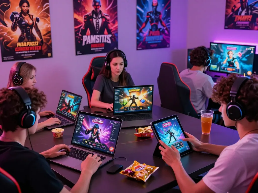 Exciting scene of players exploring free sex games on various devices in a vibrant gaming setting.