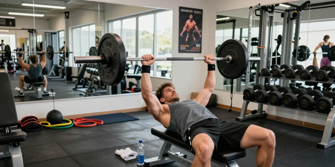 Anabolika Shop - Bodybuilder beim Training mit Gewichten in einem modernen Fitnessstudio.