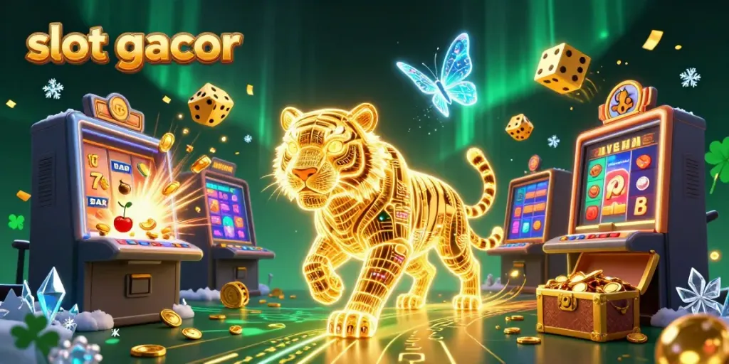 Experience the excitement of slot gacor with a dazzling 3D digital casino landscape showcasing jackpots and vibrant characters.