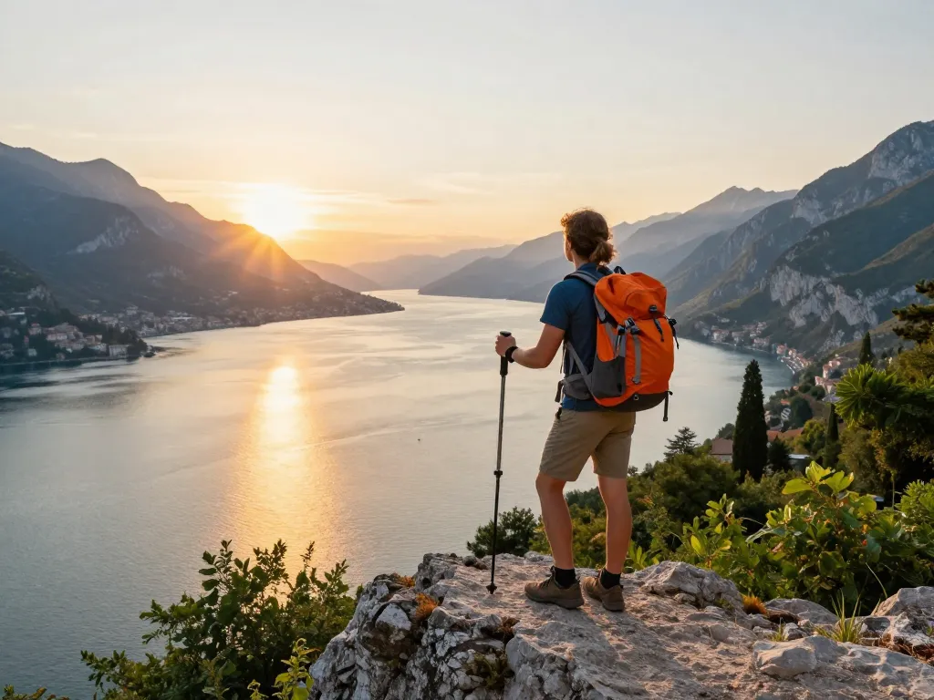 Reisender am Gardasee, der die malerische Aussicht genießt und die Gardasee Reisetipps erkundet.