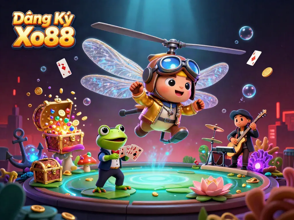 Catch thrilling action with Đăng Ký Xo88 featuring vibrant 3D casino scenes and lively characters.