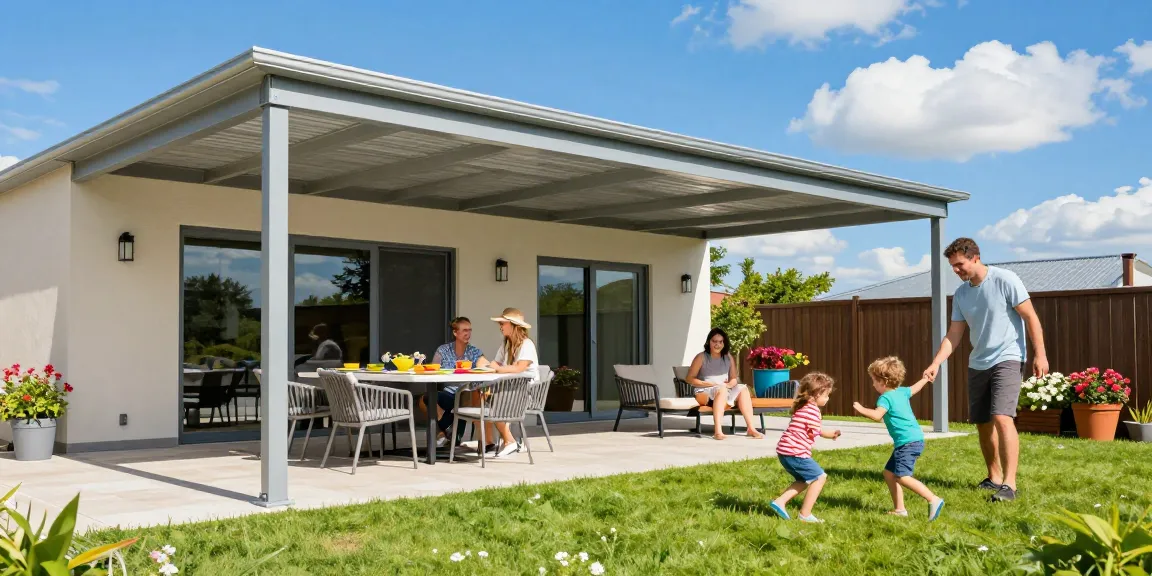 Terrassenüberdachungen bieten modernen Schutz in einem einladenden Außenbereich.