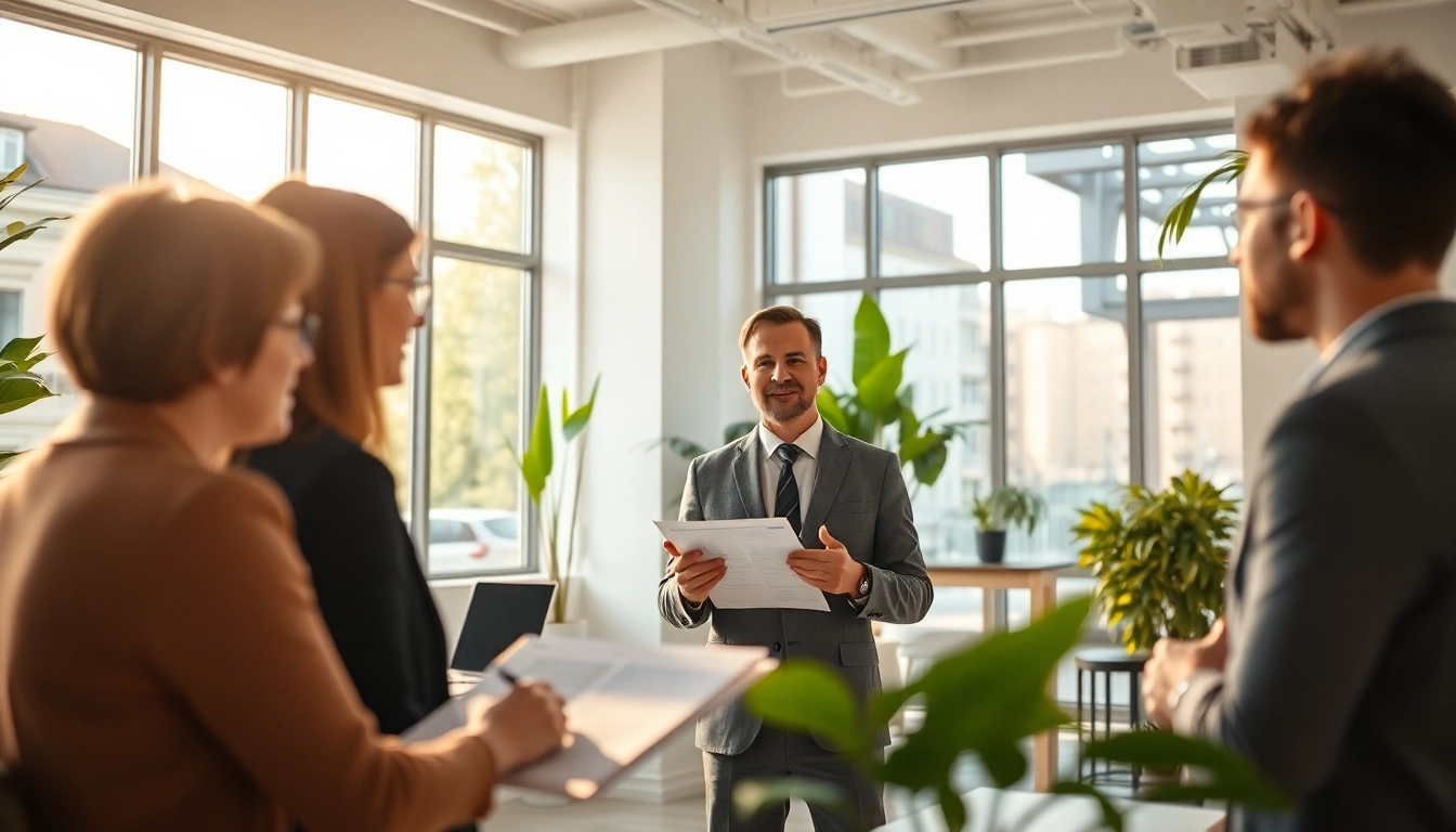 Immobilienmakler Frankfurt Eschersheim berät Kunden in einem modernen Büro mit hellen Farben.