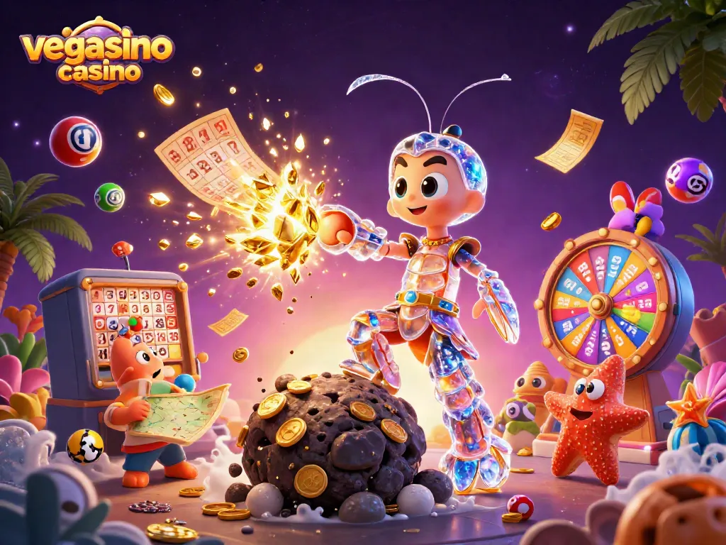 Experience excitement at vegasino casino with a galactic samurai and vibrant gaming elements.