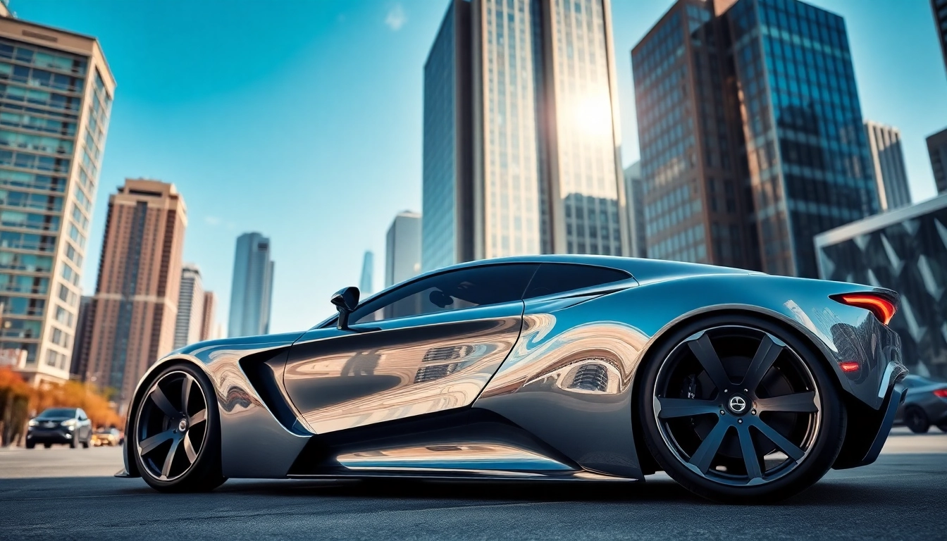 Auto Kufen auf einem futuristischen Auto in städtischer Umgebung