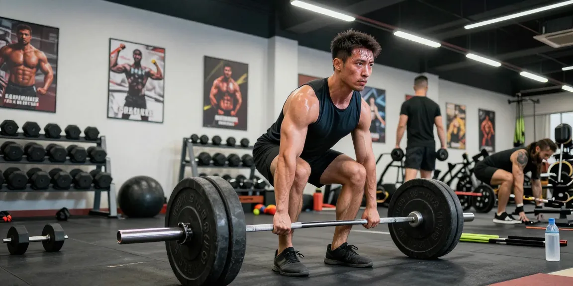 Utionon Steroide in einem modernen Fitnessstudio mit einem athletischen Mann, der Gewichte hebt.