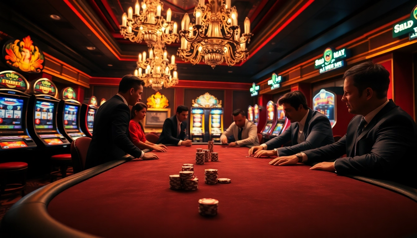 Spannende casinospiele mit Spielern am Pokertisch im luxuriösen Casino.