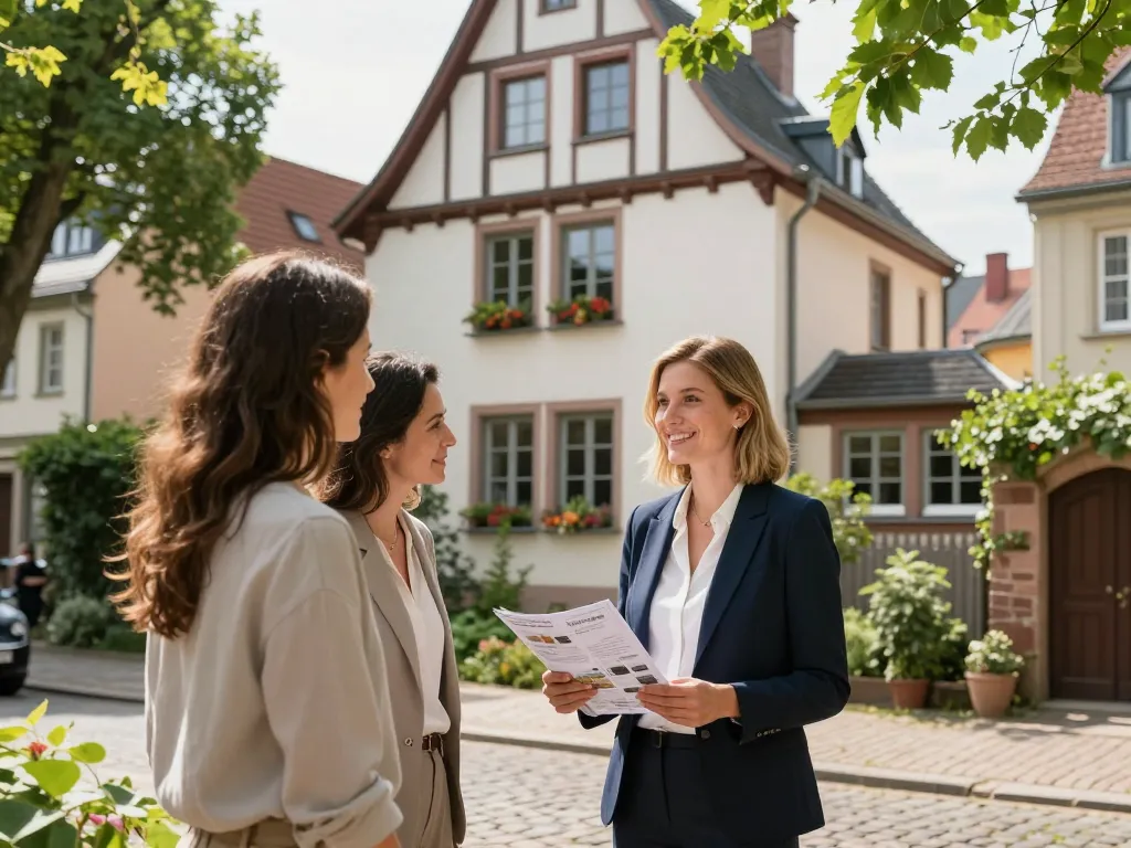Engagierter Immobilienmakler, der Immobilien in Frankfurt Eschersheim präsentiert.