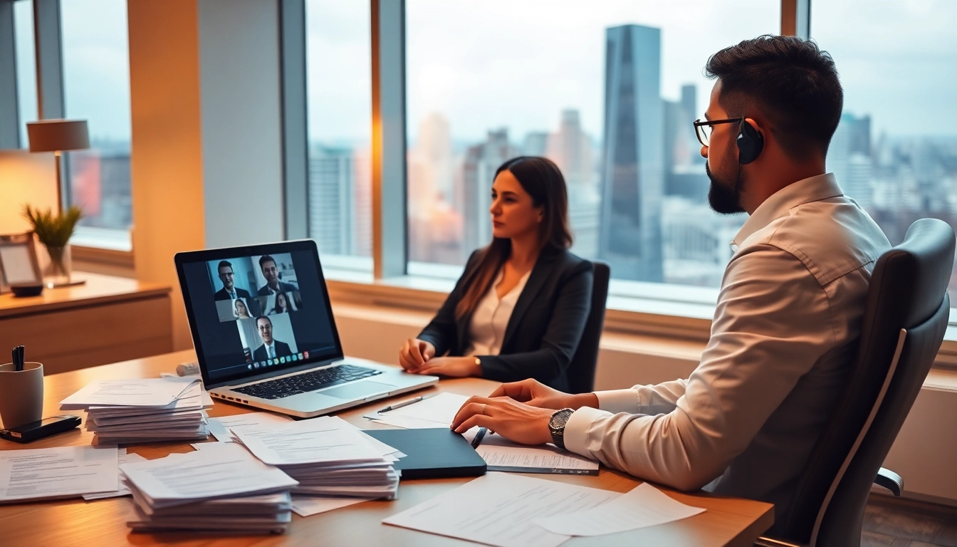 Headhunter Schweiz in einem modernen Büro, das Videoanrufe mit Kunden durchführt
