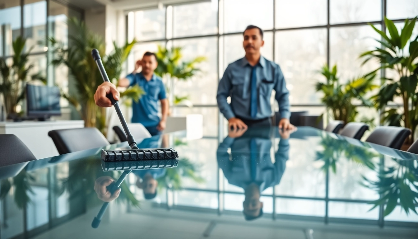 Effiziente gebäudereinigung in berlin durch professionelles Team in modernem Büro.