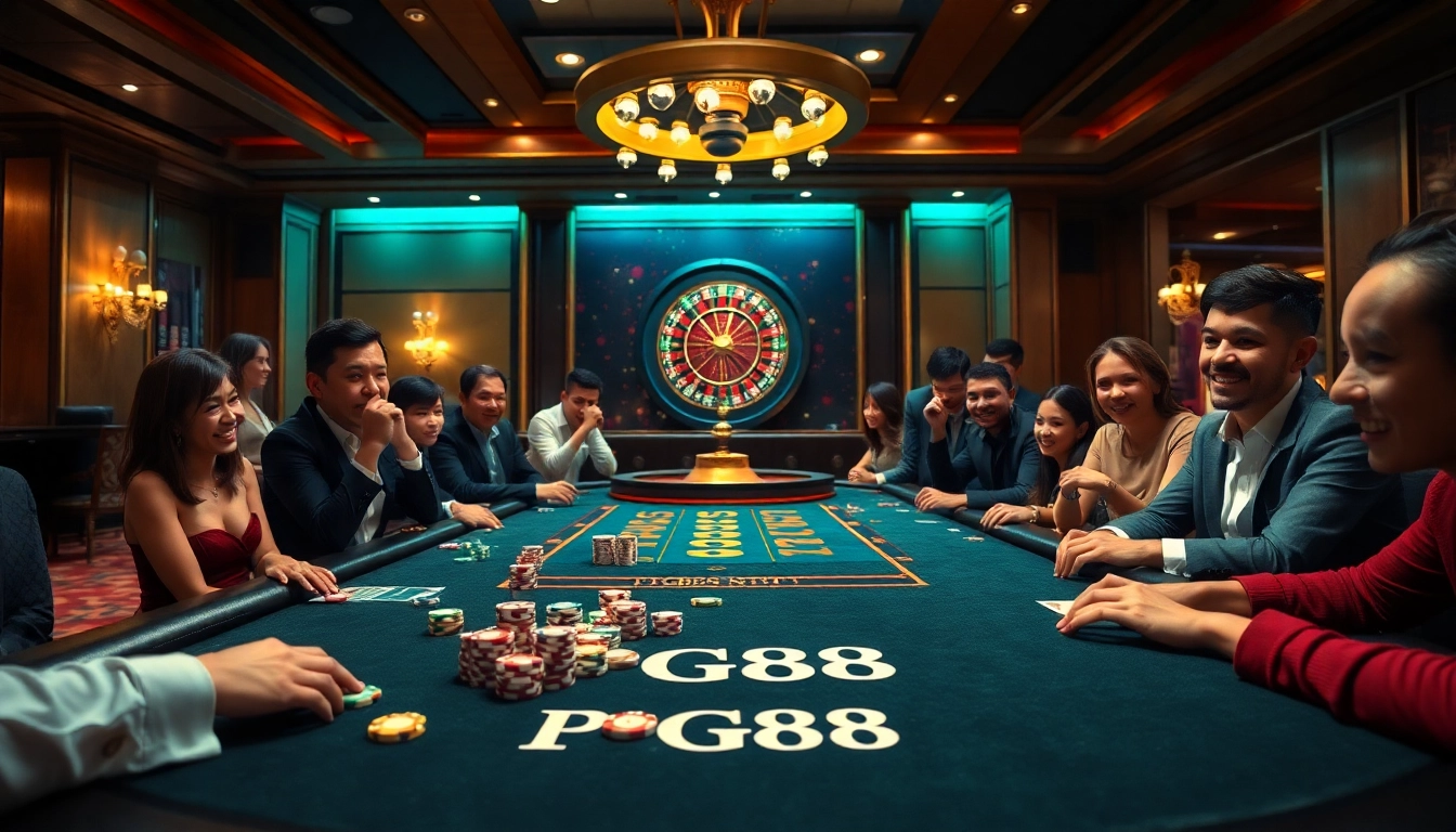 Experience the excitement of PG88 at a casino gaming table filled with vibrant poker chips.